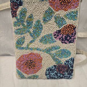 Beaded Floral Crossbody Bag - White Multicolor